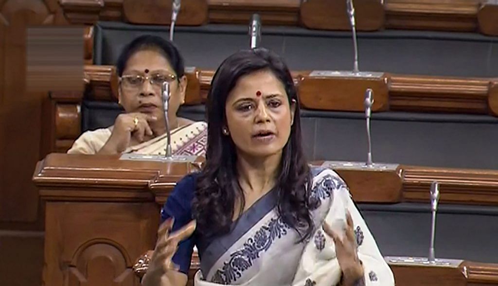 TMC MP Mahua Moitra speaks in the Lok Sabha during the budget session of Parliament, in New Delhi | PTI/LSTV