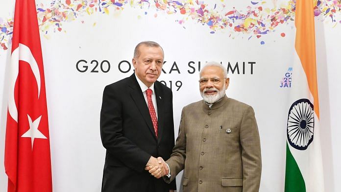 Prime Minister Narendra Modi meets the President of Turkey Recep Tayyip Erdogan, on the sidelines of the G-20 Summit. | PTI