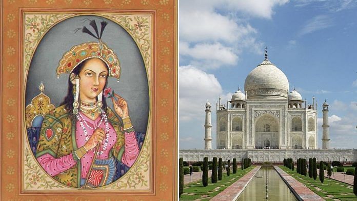 Mumtaz Mahal (L) and the Taj Mahal (R)