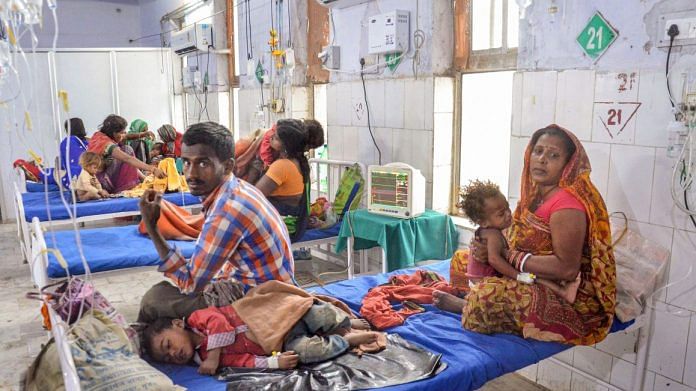 Children suffering from Acute Encephalitis Syndrome (AES) being treated at a hospital in Muzaffarpur