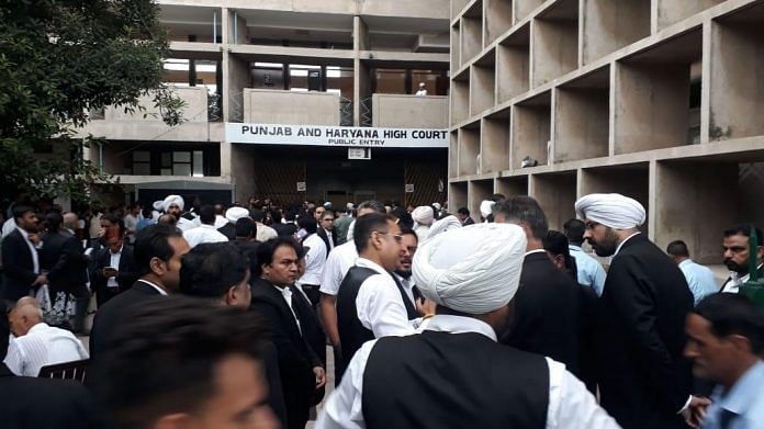 Lawyers protest at the Punjab and Haryana high court