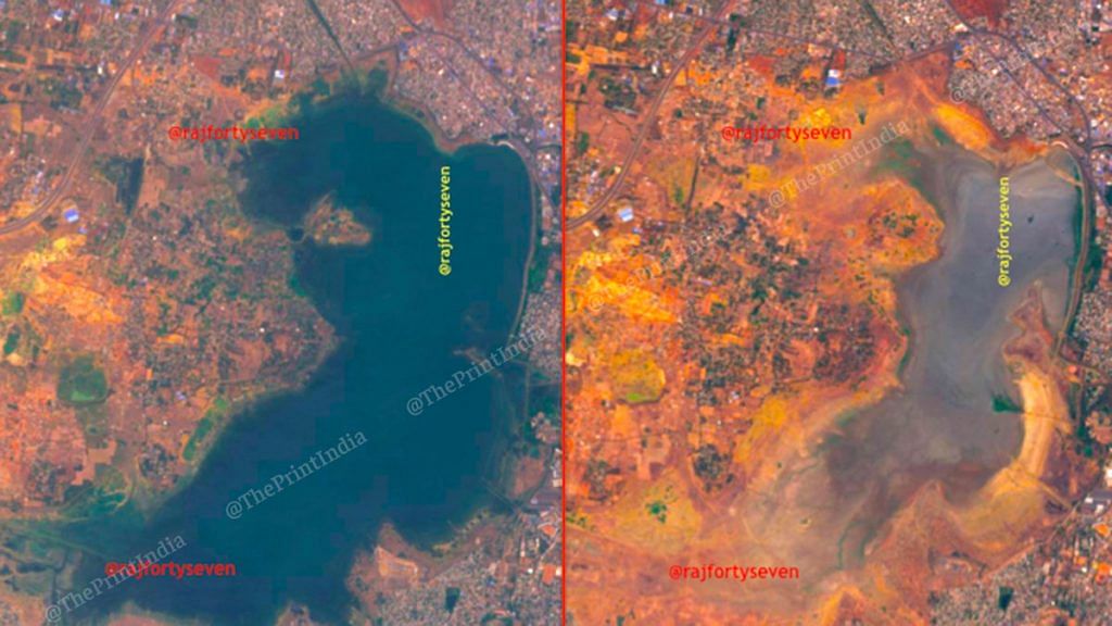 Puzhal Lake, Chennai — before (L) and after (R). | Source: Col. Vinayak Bhat (retd.)