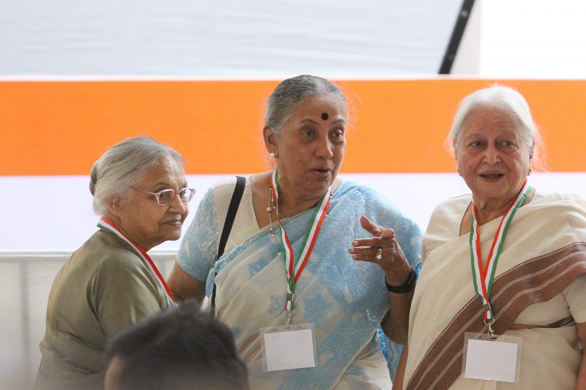 Sheila Dikshit with former Rajasthan Governor Margaret Alva (centre) and ex-Cabinet minister Mohsina Kidwai (right) at Congress manifesto launch | Photo: Praveen Jain | ThePrint 