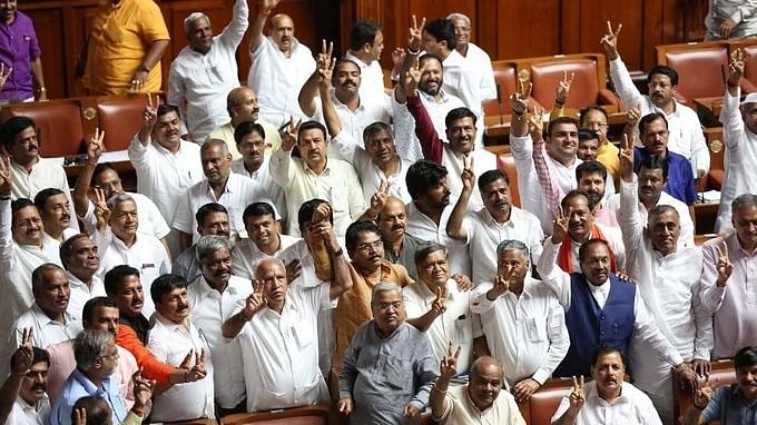 Karnataka BJP MLAs at Vidhana Soudha in Bengaluru