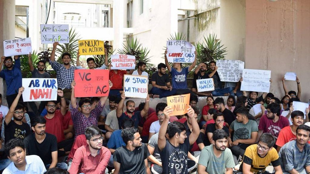 Students of National Law University Odisha protesting