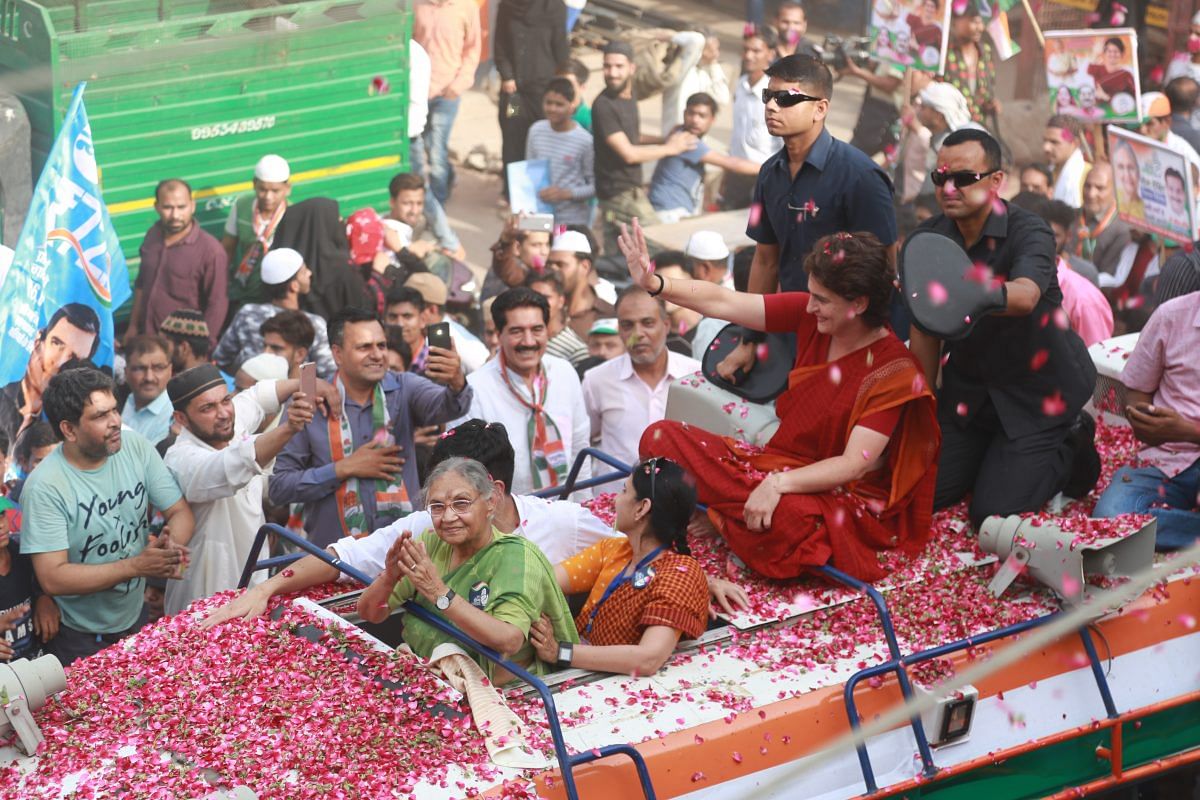 Sheila Dikshit with Priyanka Gandhi during the campaigning of 2019 elections | Photo Manisha Mondal | ThePrint