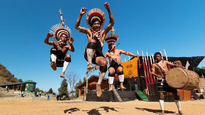 Zeliang tribesmen of Nagaland rehearsing their traditional dance during Hornbill Festival | Commons
