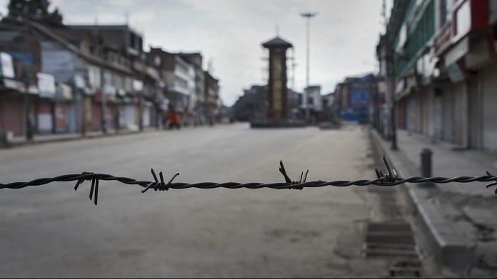 A view of a deserted street during restrictions at Lal Chowk in Srinagar