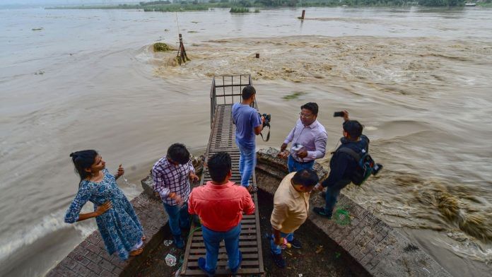 River Yamuna surges following the release of water from the Hathni Kund Barrage | PTI