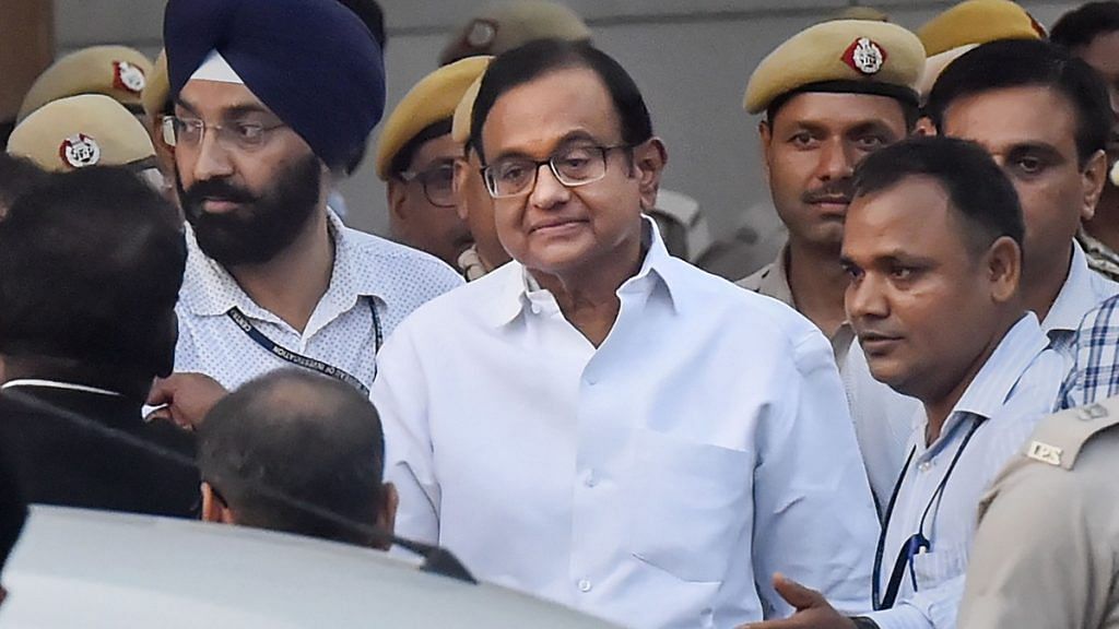 Senior Congress leader and former finance minister P Chidambaram after he was produced in a CBI court in the INX media case, in New Delhi. | PTI