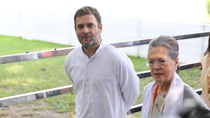 Rahul Gandhi and Sonia Gandhi at the AICC headquaters in New Delhi