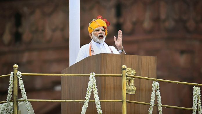 Prime Minister Narendra Modi addresses the nation from the ramparts of the Red Fort on the occasion of 73rd Independence Day in New Delhi | Arun Sharma | PTI