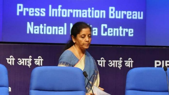 Union Finance Minister Nirmala Sitharaman during a press conference in New Delhi