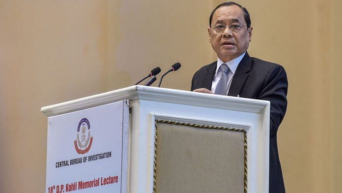 Chief Justice of India, Justice Ranjan Gogoi delivers the 18th Dharamnath Prasad Kohli memorial lecture organised by Central Bureau of Investigation, in New Delhi on 13 August, 2019 | PTI