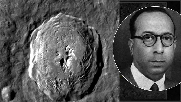 Sisir Kumar Mitra (Inset) and the crater named after him | insa.nic.in