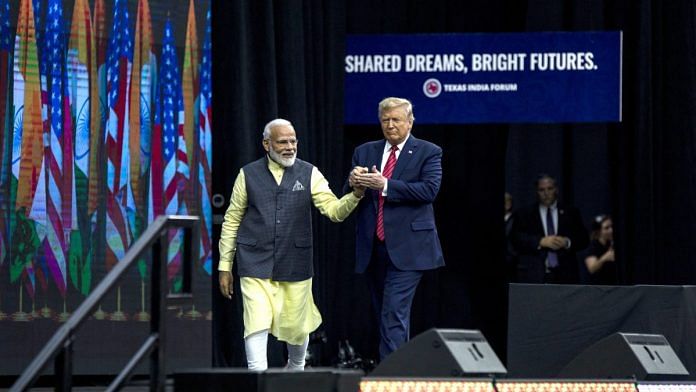 Prime Minister Narendra Modi with US President Donald Trump during the ‘Howdy! Modi’ event in Texas last year | Photo: Scott Dalton | Bloomberg