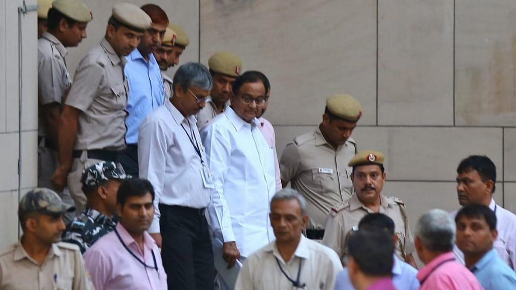 P Chidambaram after being produced before a CBI court in the INX media case in New Delhi