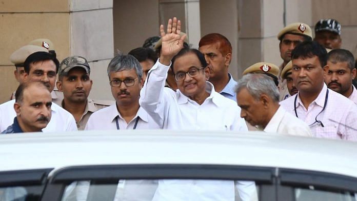 P Chidambaram after being produced before a CBI court in the INX media case in New Delhi