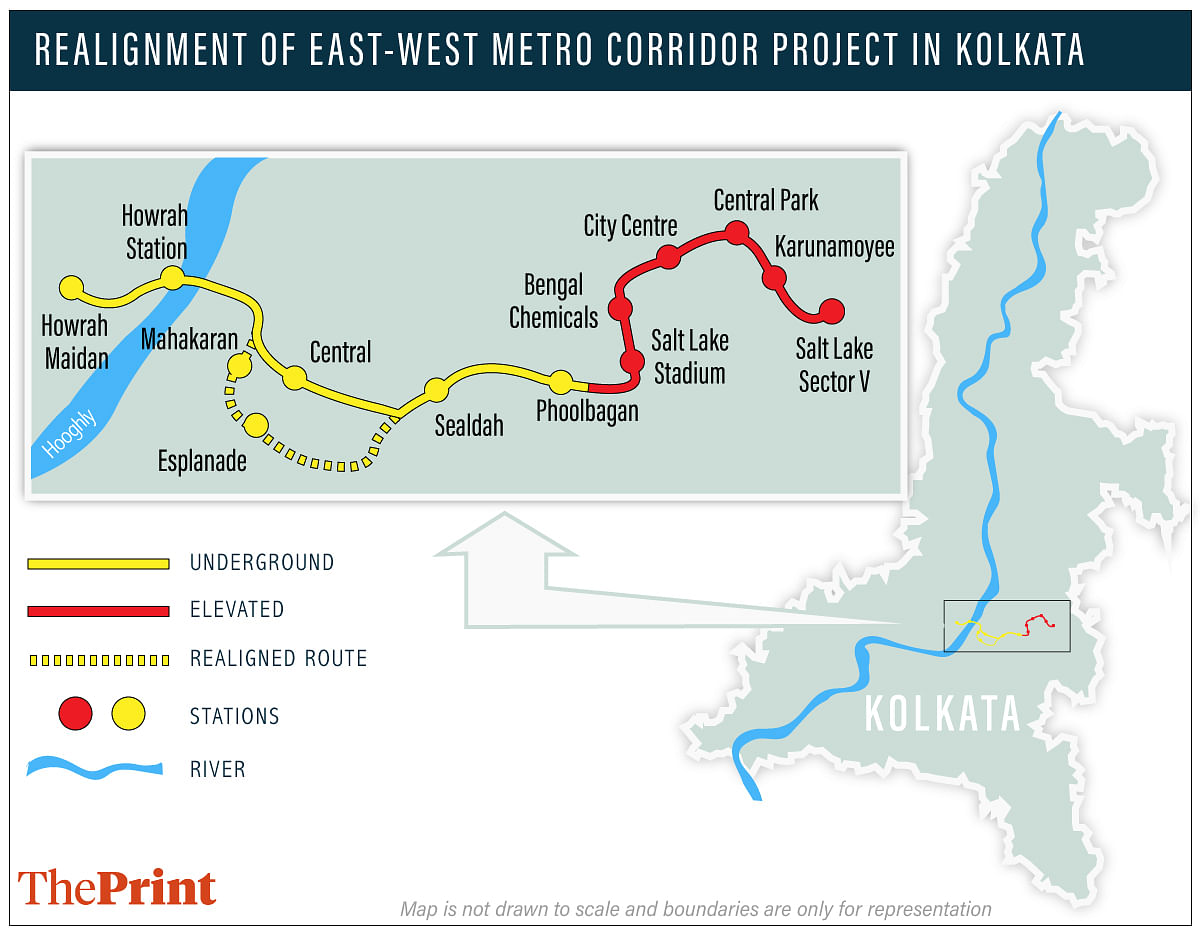 A map of the East-West metro corridor in Kolkata. | Arindam Mukherjee/ThePrint