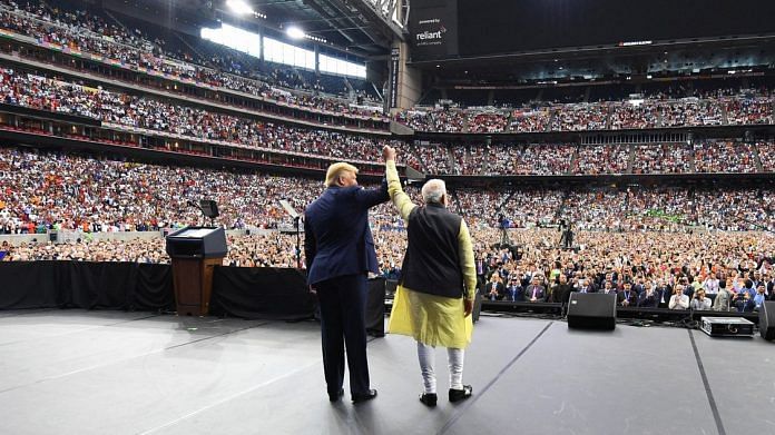 Prime Minister Narendra Modi and US President Donald Trump at the 'Howdy Modi' event, in Houston, Sunday