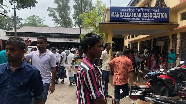 Crowd outside the bar association office in Mangaldai district in Assam