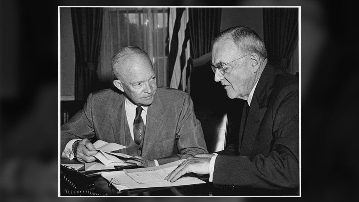 Eisenhower and his Secretary of State John Foster Dulles in 1956