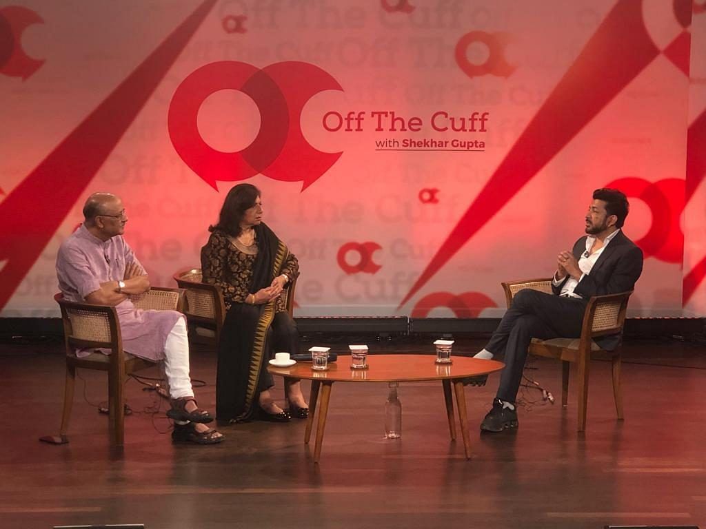 (From left) Shekhar Gupta, Kiran Mazumdar Shaw and Siddhartha Mukherjee at Off The Cuff in Bengaluru