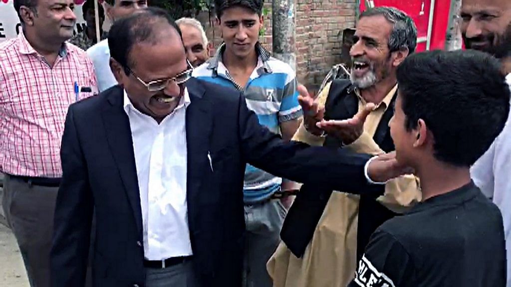 NSA Ajit Doval interacts with a boy during his visit to Anantnag on Saturday | Photo: ANI