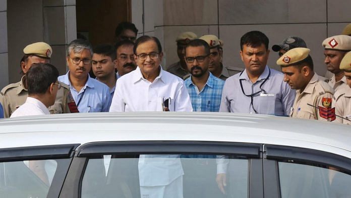 P Chidambaram after being produced at Rouse Avenue Court in New Delhi on 3 September