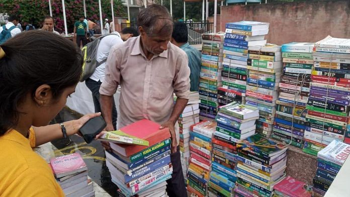 Book vendors setting up shop at Mahila Haat. | Krishna Murari/ThePrint