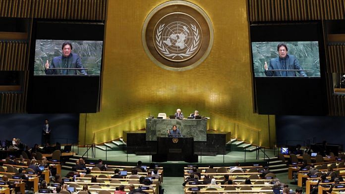 Pakistan's Prime Minister Imran Khan addresses the 74th session of the United Nations General Assembly, Friday, Sept. 27, 2019. | PTI