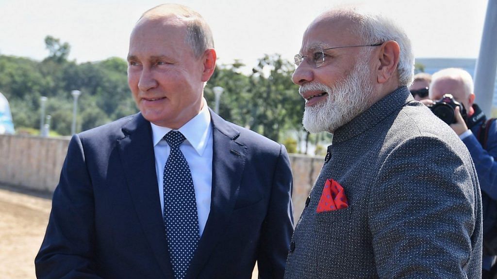 PM Narendra Modi with Russian President Vladimir Putin in Vladivostok, Russia | Photo: PIB