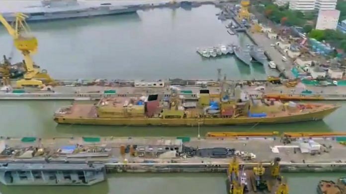 The new dry dock in Mumbai's Naval Dockyard. | Twitter/SpokespersonNavy