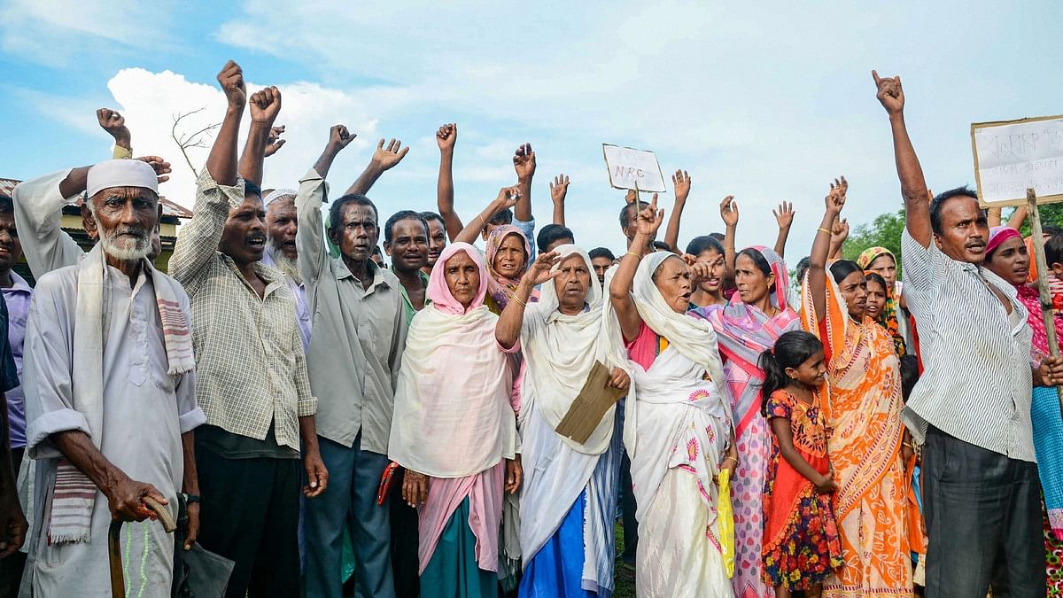 Villagers whose names are missing in the final list of National Register of Citizenship stage a protest in Assam | PTI