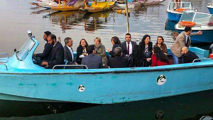 Members of European Union Parliamentary delegation during a shikara ride at Dal Lake in Srinagar | PTI