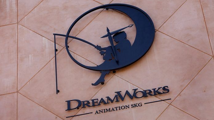 The DreamWorks Animation SKG Inc. logo is displayed in the courtyard of the company's headquarters in Glendale, California | Photographer: Patrick T. Fallon | Bloomberg