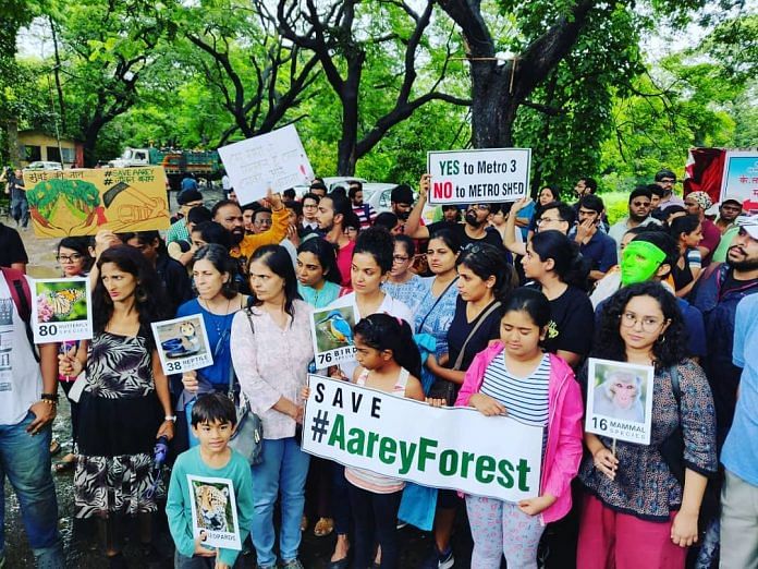 A protest to stop the cutting of trees in Aarey colon