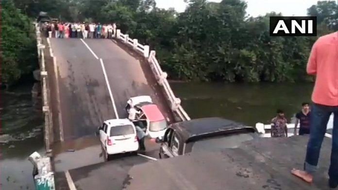 Some vehicles were stuck under the debris after slabs of the bridge crashed in Gujarat's Junagadh district | ANI Twitter