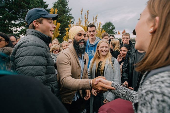 Jagmeet Singh, leader of the New Democratic Party, meeting constituents in Courtenay—Alberni, British Columbia