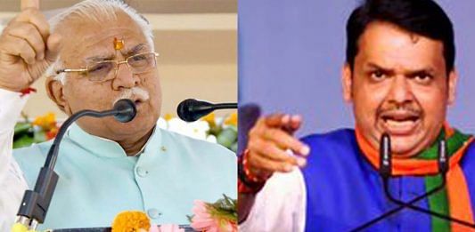BJP chief minister in Haryana Manohar Lal Khattar (L) and the party CM in Maharashtra Devendra Fadnavis.