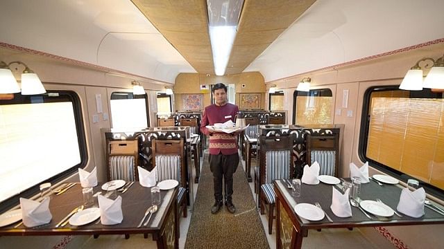 The dining car on the Majestic Rajasthan Tourist train