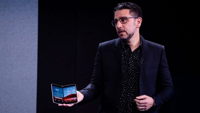 Panos Panay, chief product officer of Microsoft Corp., announces the Surface Duo phone | Mark Kauzlarich | Bloomberg