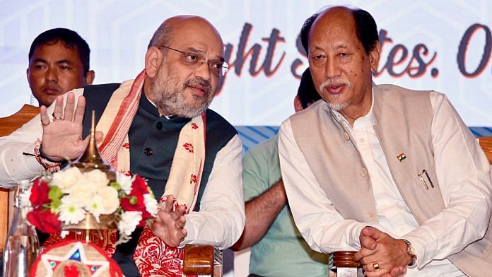 File photo of Home Minister Amit Shah with Nagaland Chief Minister Neiphiu Rio in Guwahati | ANI Photo