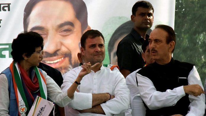 Rahul Gandhi (centre) with Haryana Congress chief Kumari Selja (left) & senior leader Ghulam Nabi Azad