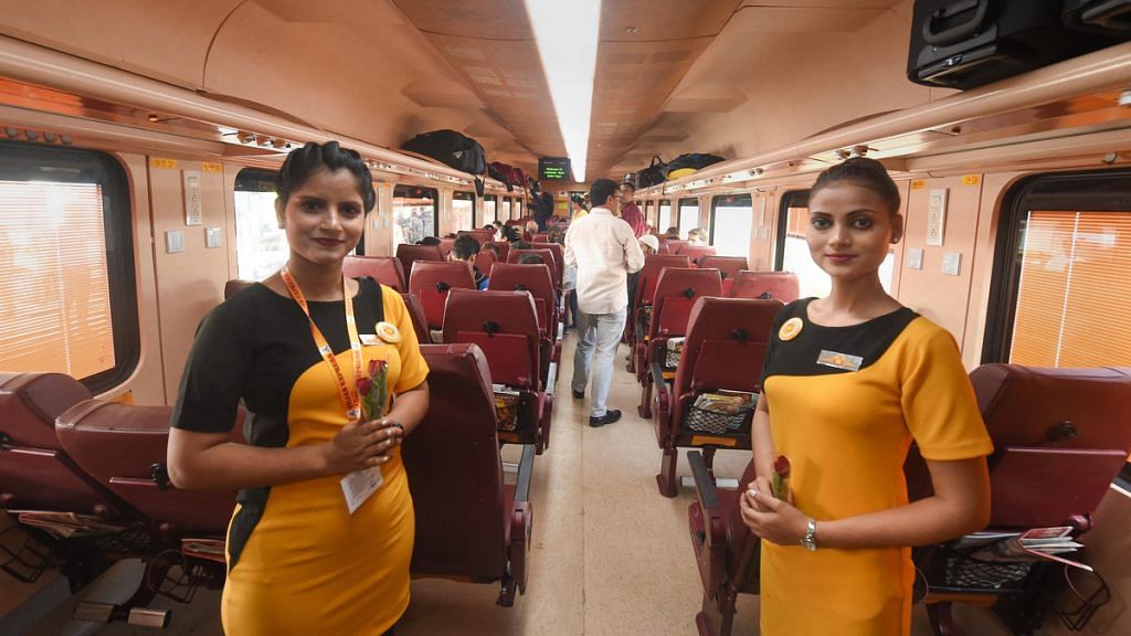 File image of crew members on the Lucknow-New Delhi Tejas Express, India's first privately-operated train | Photo: PTI