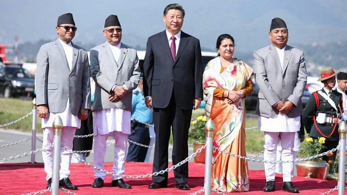 Chinese President Xi Jinping with Nepal President Bidhya Devi Bhandari, Prime Minister K.P.S. Oli (second from left) | Photo: @MofaNepal | Twitter