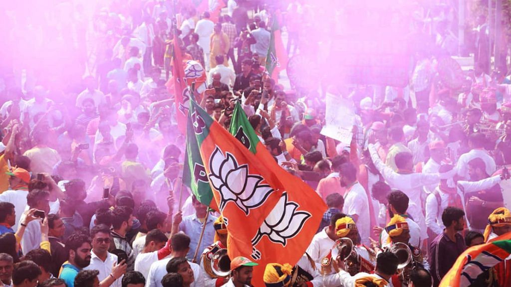A file photo of celebrations at the BJP headquarters. | Photo: Manisha Mondal | ThePrint