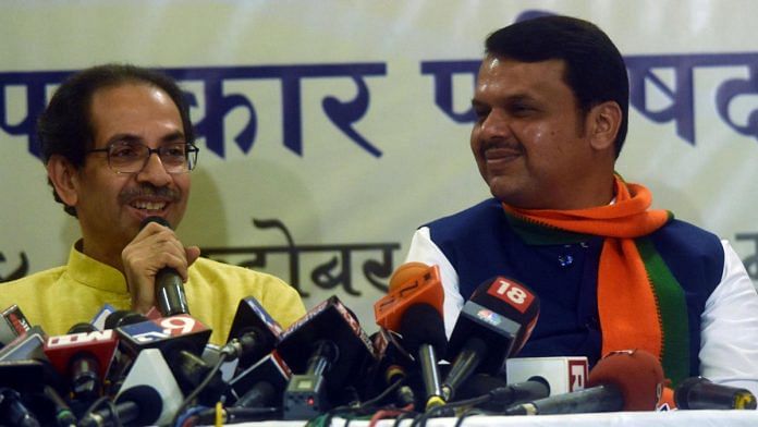 A file photo of Maharashtra chief minister Devendra Fadnavis and Shiv Sena chief Uddhav Thackeray in Mumbai. | Photo: ANI
