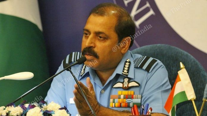 IAF chief Air Chief Marshal Rakesh Bhadauri addressing a press conference in New Delhi | Praveen Jain | ThePrint