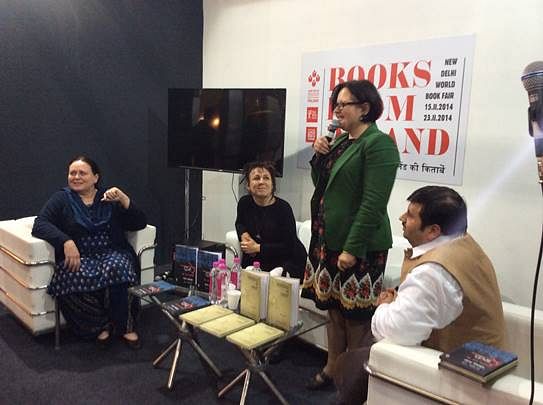 Maria Puri (L) and Olga Tokarczuk (Centre, sitting) at the 2014 New Delhi World Book Fai
